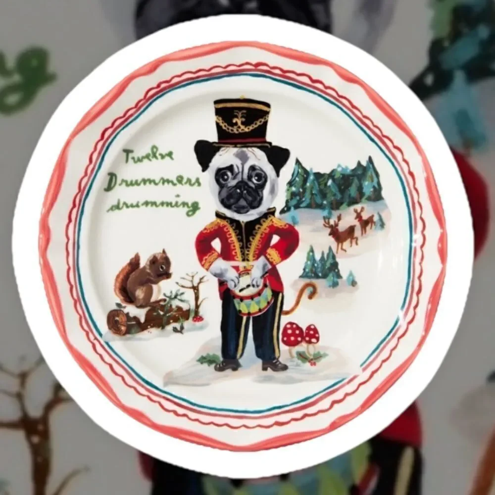 Anthropologie Nathalie Lete Dessert Plate Twelve Drummers Drumming NEW